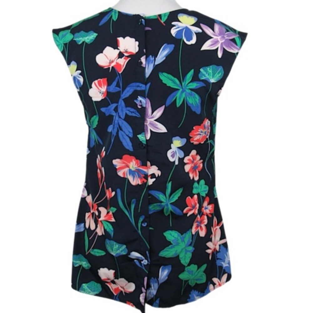 Talbots Spring Floral Back Button Down Blouse Navy Blue Multicolor Size 10 - Picture 4 of 7